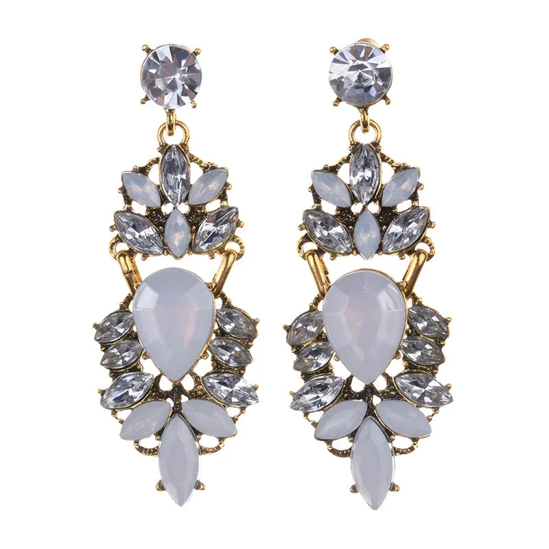 Boho Ethnic Water Crystal Drop Earrings Women's Jewellery Geometric Statement Long Dangle Earring Femme Indian Big Earring