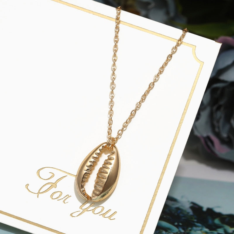Hesiod Antique Gold Color Chain Summer Beach Jewlery Starfish Shell Pendant Necklace for Women - Charlie Dolly