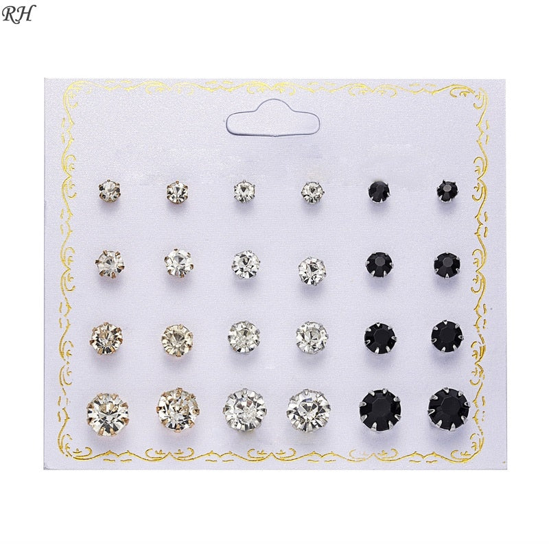 12 pairs/set Crystal Simulated Pearl Earrings Set Women Jewelry Accessories Piercing Ball Stud Earring kit Bijouteria brincos - Charlie Dolly