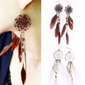 Fashion Jewelry 2017 New Bohemia Feather Beads Long Design Dream Catcher Drop Earrings for Women - Charlie Dolly