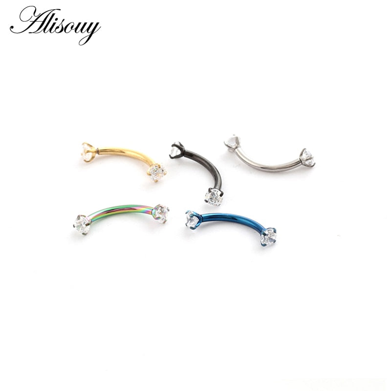 Alisouy 1pc 16G Surgical Steel 3mm Crystal Zircon Eyebrow Body Piercing Curved Barbell Lip Ring Snug Daith Helix Rook Earring - Charlie Dolly