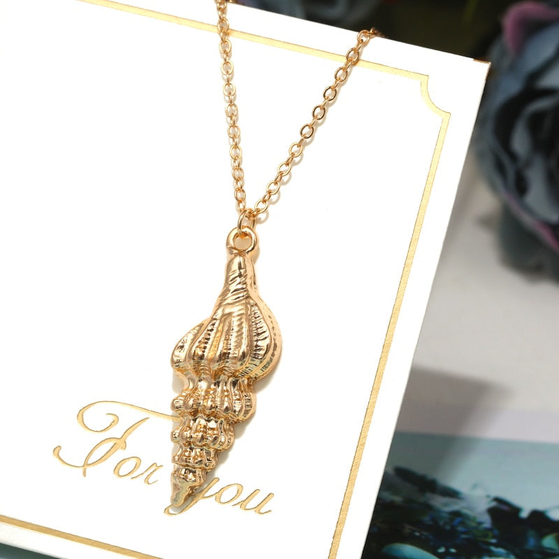 Hesiod Antique Gold Color Chain Summer Beach Jewlery Starfish Shell Pendant Necklace for Women - Charlie Dolly