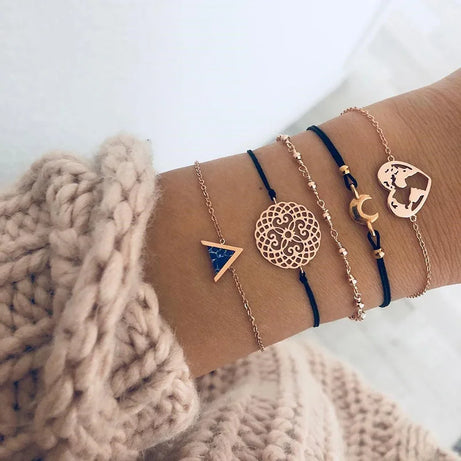 Boho Charm and Crystal Bead Bangle Bracelet Set