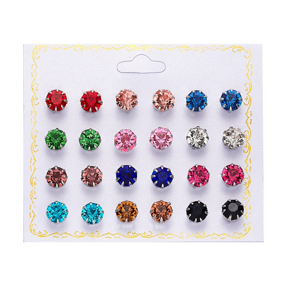 12 pairs/set Crystal Simulated Pearl Earrings Set Women Jewelry Accessories Piercing Ball Stud Earring kit Bijouteria brincos - Charlie Dolly