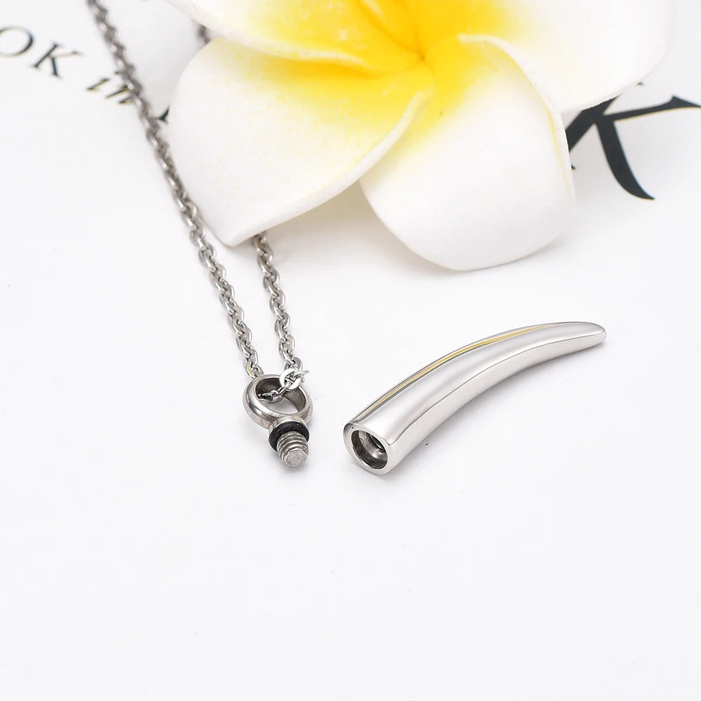 Stainless Steel Italian Horn Cremation Urn Necklace Memorial Keepsake Pendant Men/Women Funeral Holder Locket Jewelry Cremation - Charlie Dolly