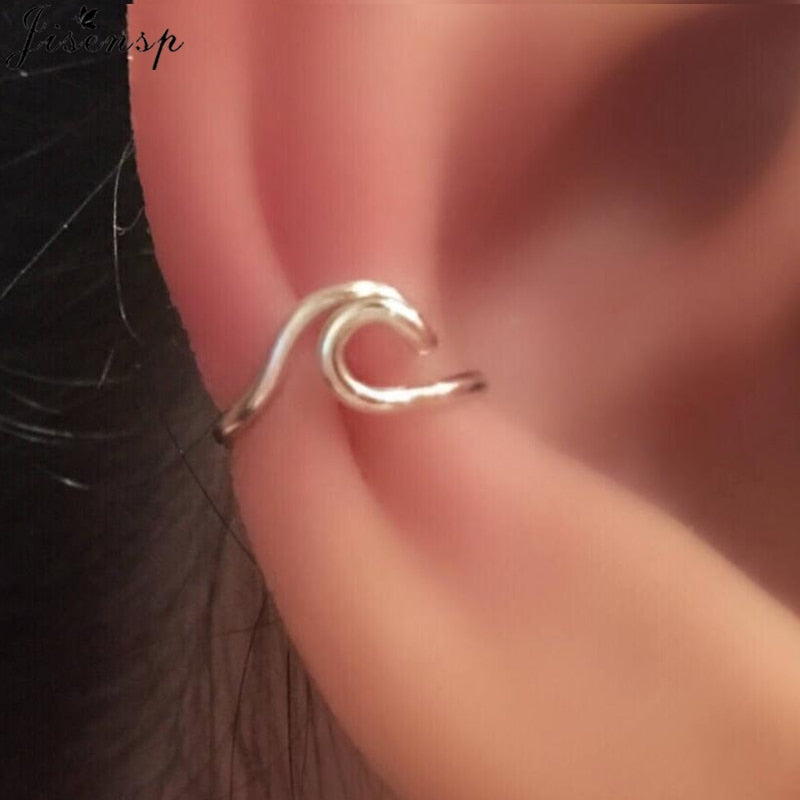 Jisensp Punk Waves Ear Climbers Earrings for Women Stud Earings Ear Crawler Bohemian Cute Earing Piercing Earings Pendientes