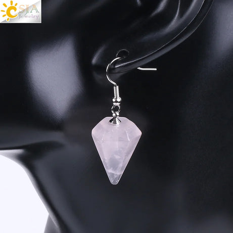 CSJA Bohemian Pyramid Drop Earrings Jewelry Earrings for Women Natural Stone Pink White Purple Crystal Quartz Lapis Lazuli E736 - Charlie Dolly