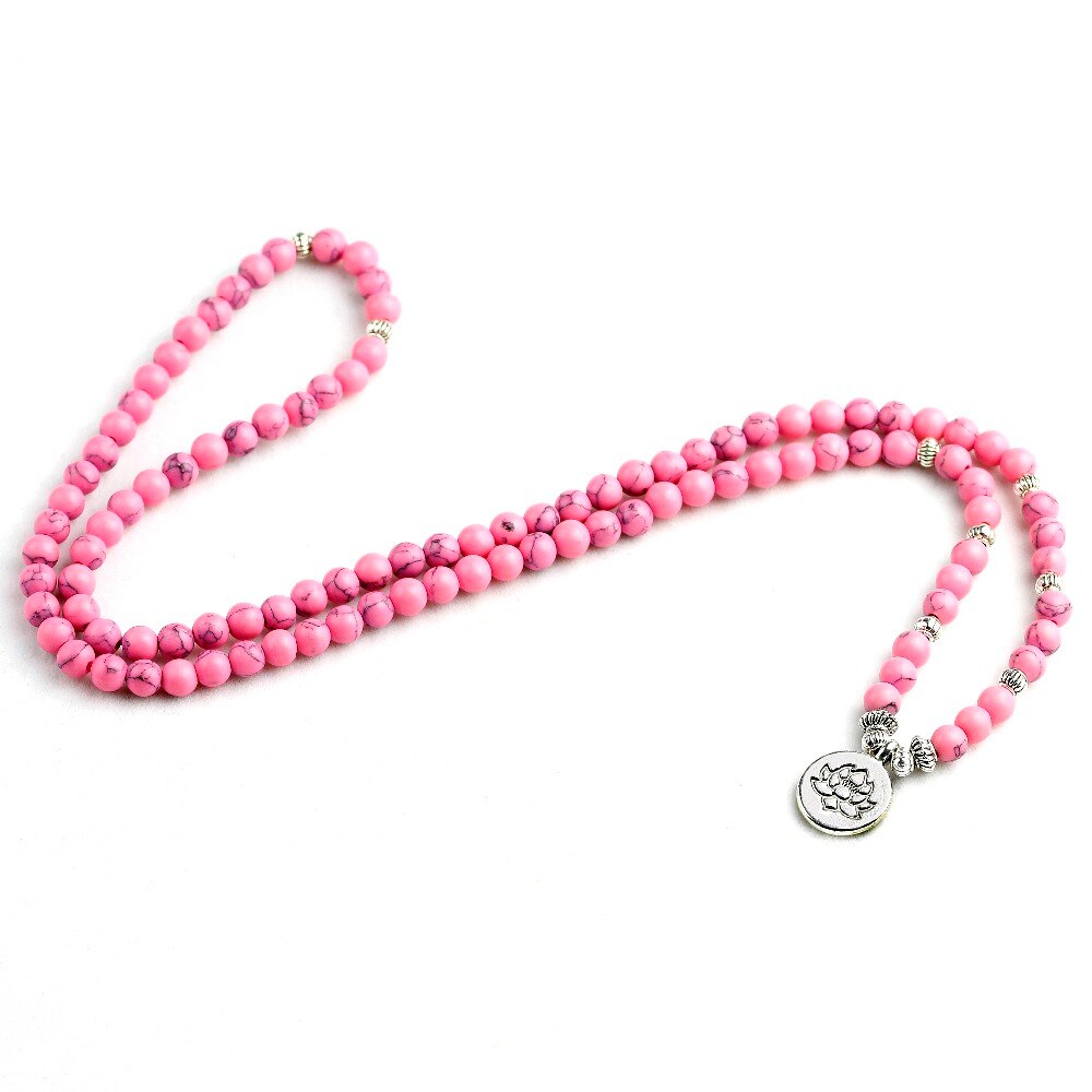 108 Beads Mala Bracelet Necklace 6mm Pink Howlite Buddha Bracelet Prayer Buddhist Charm for Women Girls Yoga Jewelry - Charlie Dolly