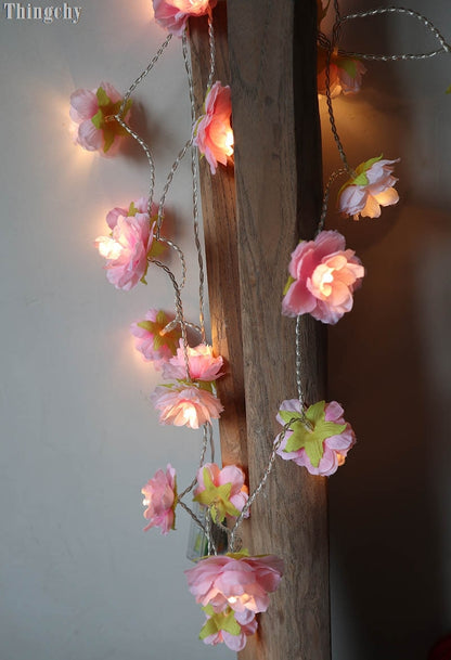 pale Pink blush Rose Flower Fairy string lights 20LED floral wedding party bedroom decoration centerpiece girl for Home Decor