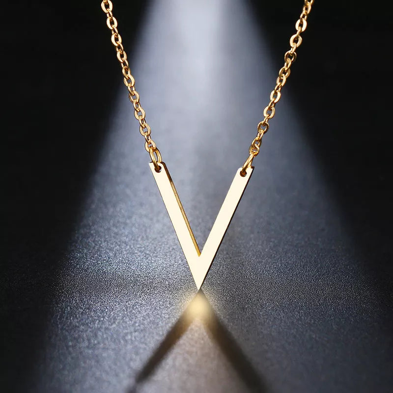 DOTIFI Stainless Steel Necklace For Women Lover's Gold And Rose Gold Color Simple V Pendant Necklace Engagement Jewelry Friends - Charlie Dolly