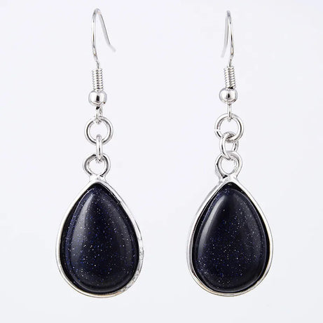 Natural Stone Teardrop Hook Earrings, Amethyst Pink Quartz Lapis Healing Jewelry