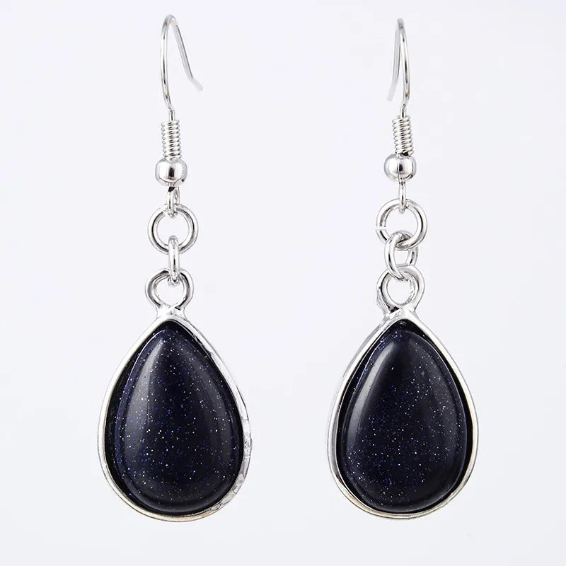 Fashion Women Stone Water Drop Earrings Natural Amethysts Clear Crystal Pink Quartz  Lapis Tear Drop Hook Dangle Earrings Female