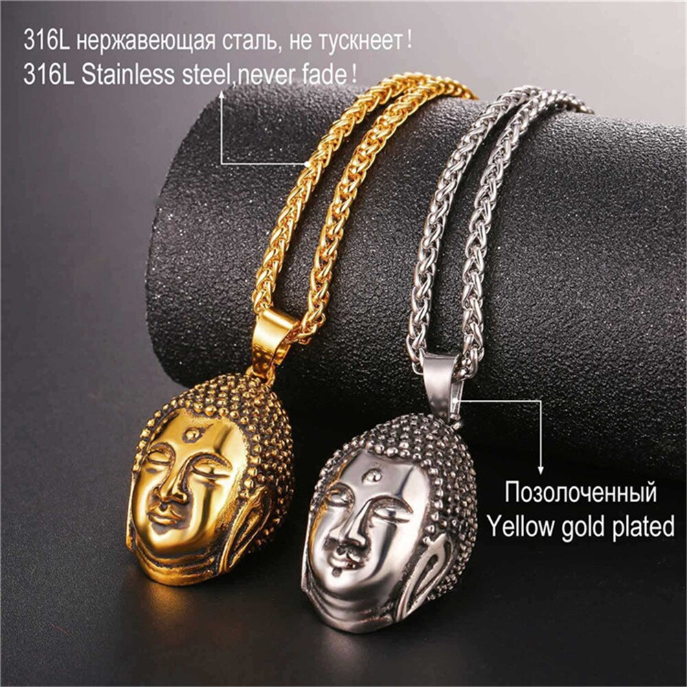 gold color Buddha necklace for men jewelry with stainless steel chain buddhist accessories lucky jewelry P2478G - Charlie Dolly