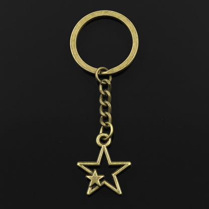 Fashion 30mm Key Ring Metal Key Chain Keychain Jewelry Antique Bronze Silver Color Plated Hollow Double Star 27x21mm Pendant