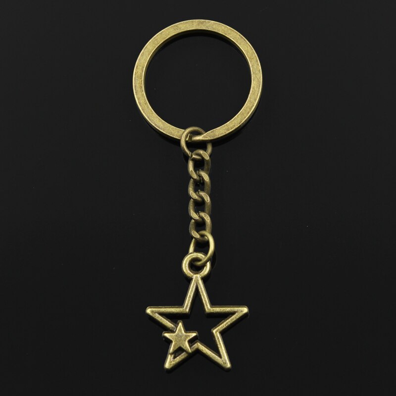 Fashion 30mm Key Ring Metal Key Chain Keychain Jewelry Antique Bronze Silver Color Plated Hollow Double Star 27x21mm Pendant - Charlie Dolly