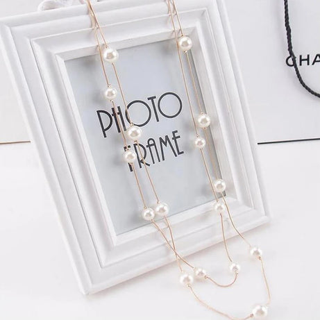 Simulated Pearl Long Double Layer Necklace Jewelry