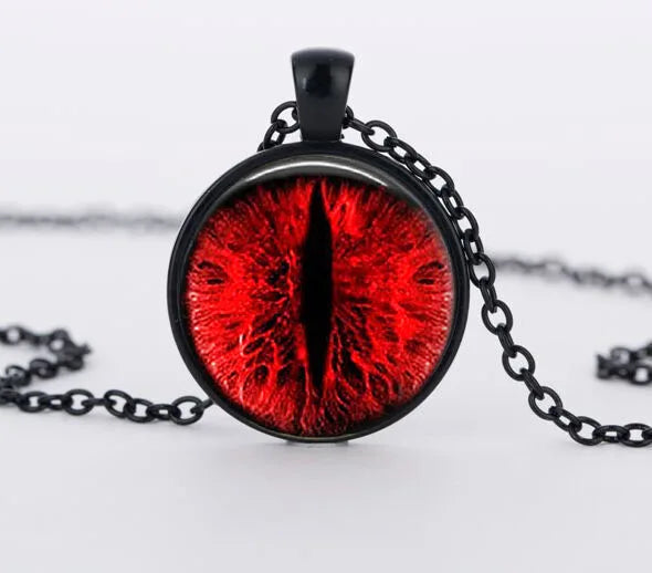 Red Cat Eye Charms Necklace Dragon Eyes Photo Glass Cabochon Handmade Black Chain Necklaces