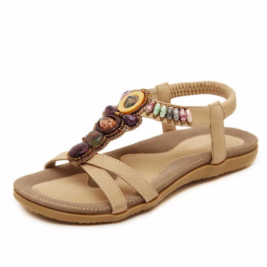 MVVJKE Bohemian Women Sandals Gemstone Beaded Slippers Summer Beach Sandals Women Flip Flops Ladies Flat Shoes - Charlie Dolly