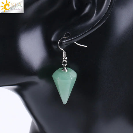 CSJA Bohemian Pyramid Drop Earrings Jewelry Earrings for Women Natural Stone Pink White Purple Crystal Quartz Lapis Lazuli E736 - Charlie Dolly