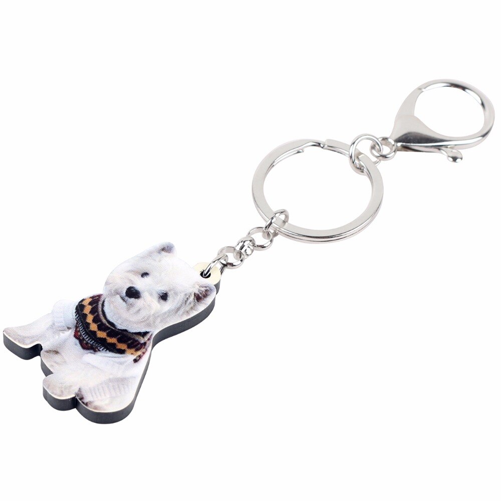 Bonsny Acrylic Cute Western Highland Terrie Dog Key Chains Keychain Ring Fashion Animal Jewelry For Women Girls Bag Car Charms - Charlie Dolly