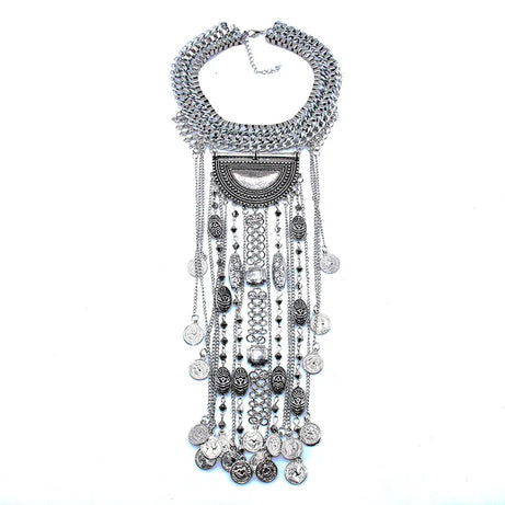 Coin Maxi Collar Tassel Choker Necklace Jewelry