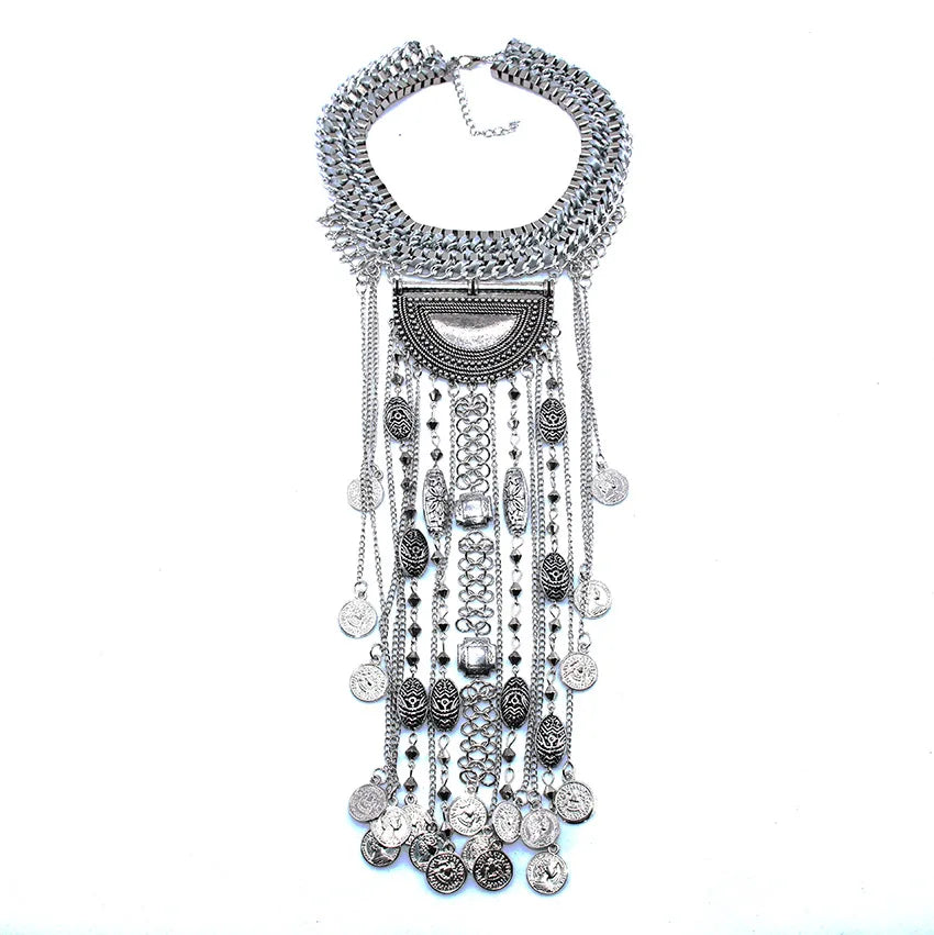 Coin Maxi Collar Tassel Choker Necklace Jewelry