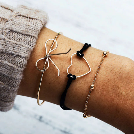 Boho Charm and Crystal Bead Bangle Bracelet Set
