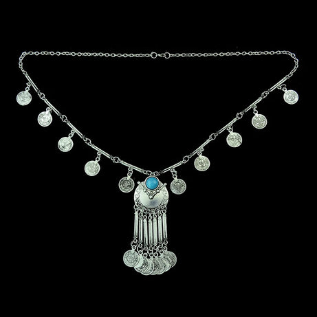 Turkish Coin Stone Tassel Bib Choker Necklace Jewelry