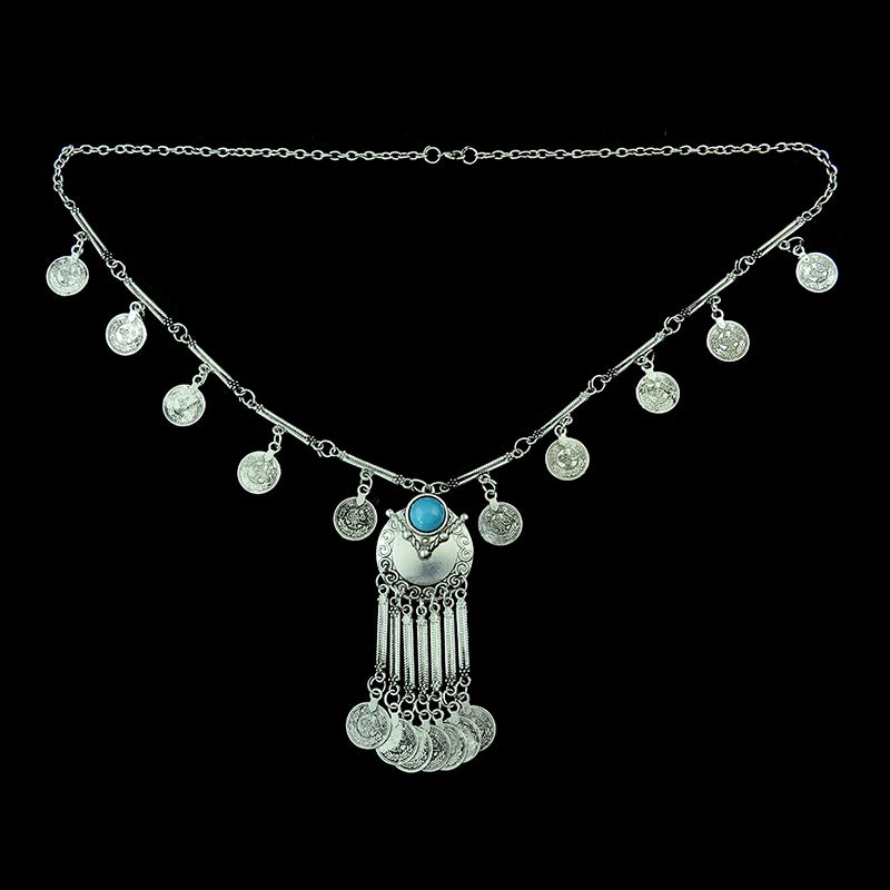 Turkish Coin Stone Tassel Bib Choker Necklace Jewelry