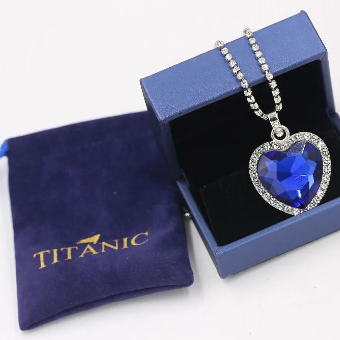 Titanic Heart of Ocean Blue Crystal Pendant Necklace, Timeless Love Amulet