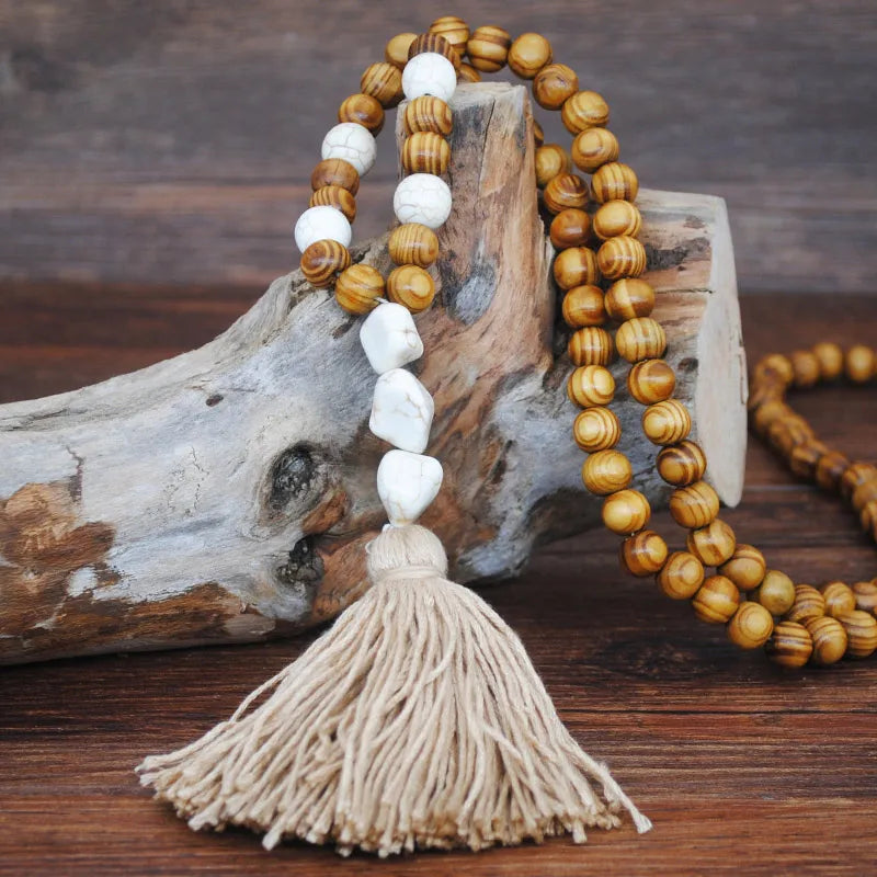 Wood Bead Star Tassel Long Necklace Jewelry