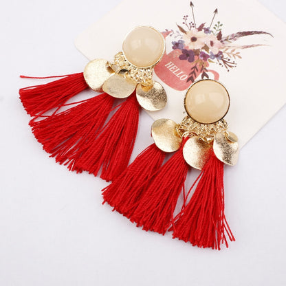 Bohemia Black Red Rope Fringe Tassel Earrings Long Drop Dangle Big Earrings Fashion Earrings for Women