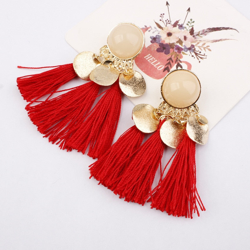 Bohemia Black Red Rope Fringe Tassel Earrings Long Drop Dangle Big Earrings Fashion Earrings for Women - Charlie Dolly