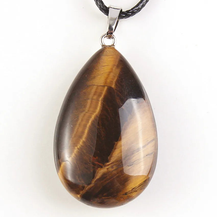 Natural Tiger Eye Stone Teardrop Pendants For Women Necklace DIY Amethyst Rose Quartz Crystal Pendant Boho Jewelry Gift for Her