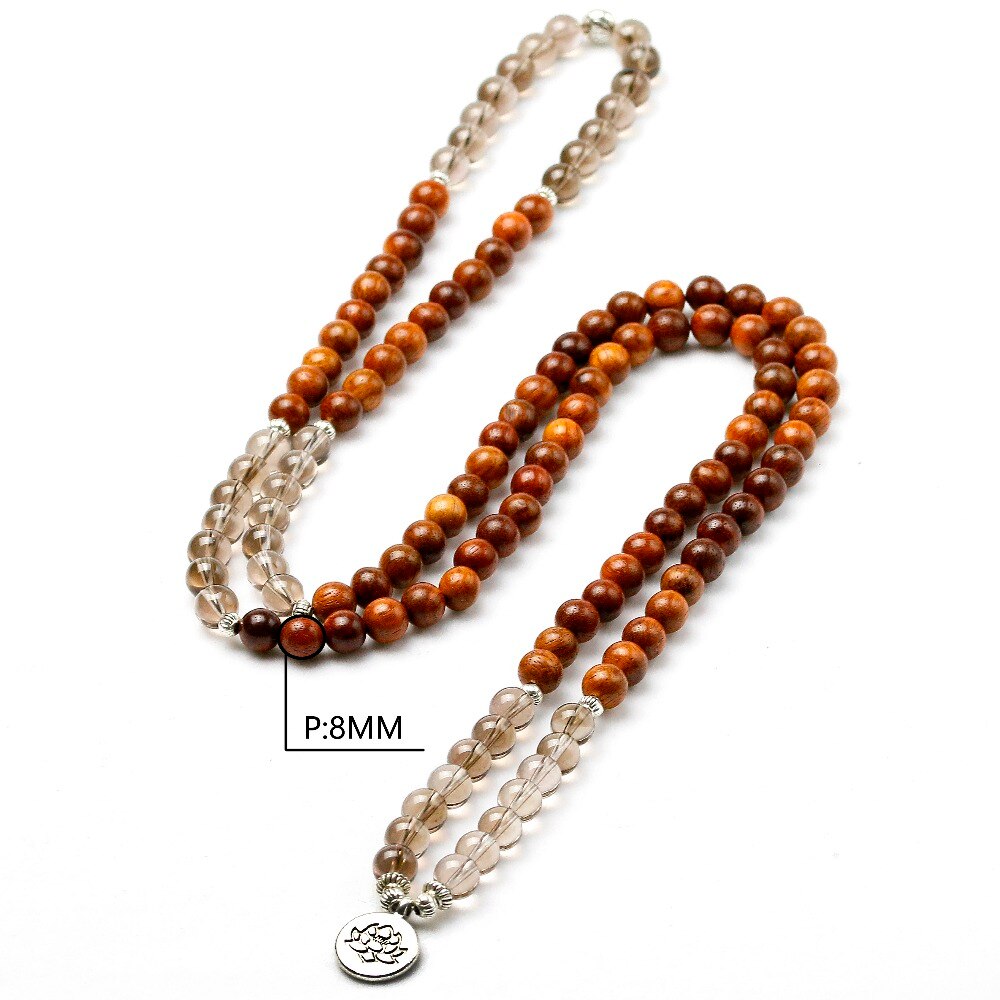 Natural Smoky Crystal With Wood Beaded Bracelet Women Men 108 Mala Beads Buddha Charm Strand Bracelet Necklace Yoga Gift - Charlie Dolly