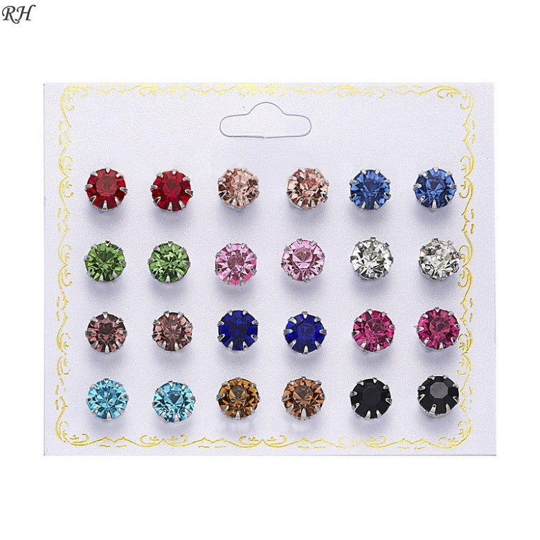 12 pairs/set Crystal Simulated Pearl Earrings Set Women Jewelry Accessories Piercing Ball Stud Earring kit Bijouteria brincos - Charlie Dolly