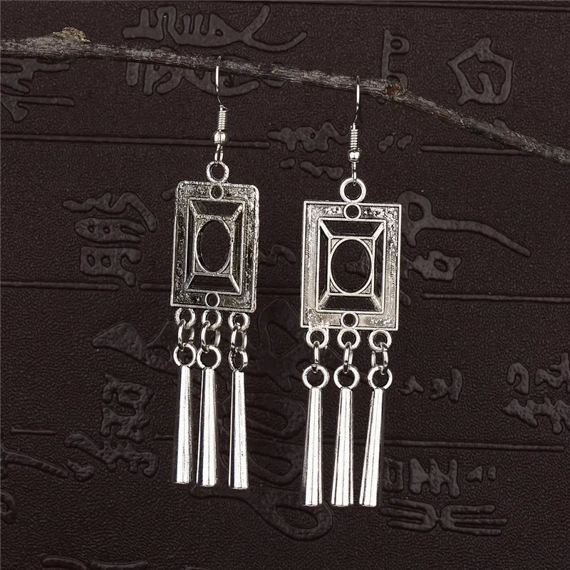 2020 Ethnic Indian Women's Flower Hollow Gypsy Silver Color Drop Earrings Cylindrical Tassel Boho Tribal Jewelry India Jhumki