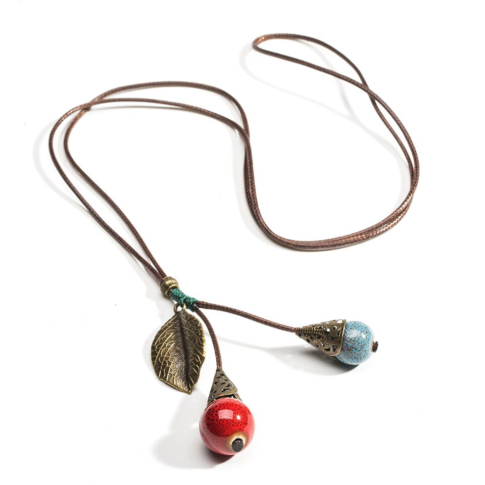 style Tassel Peacock Feather Bohemian Long Necklace Shell Sweater Leather Chain Jewelry Exaggerated Design - Charlie Dolly