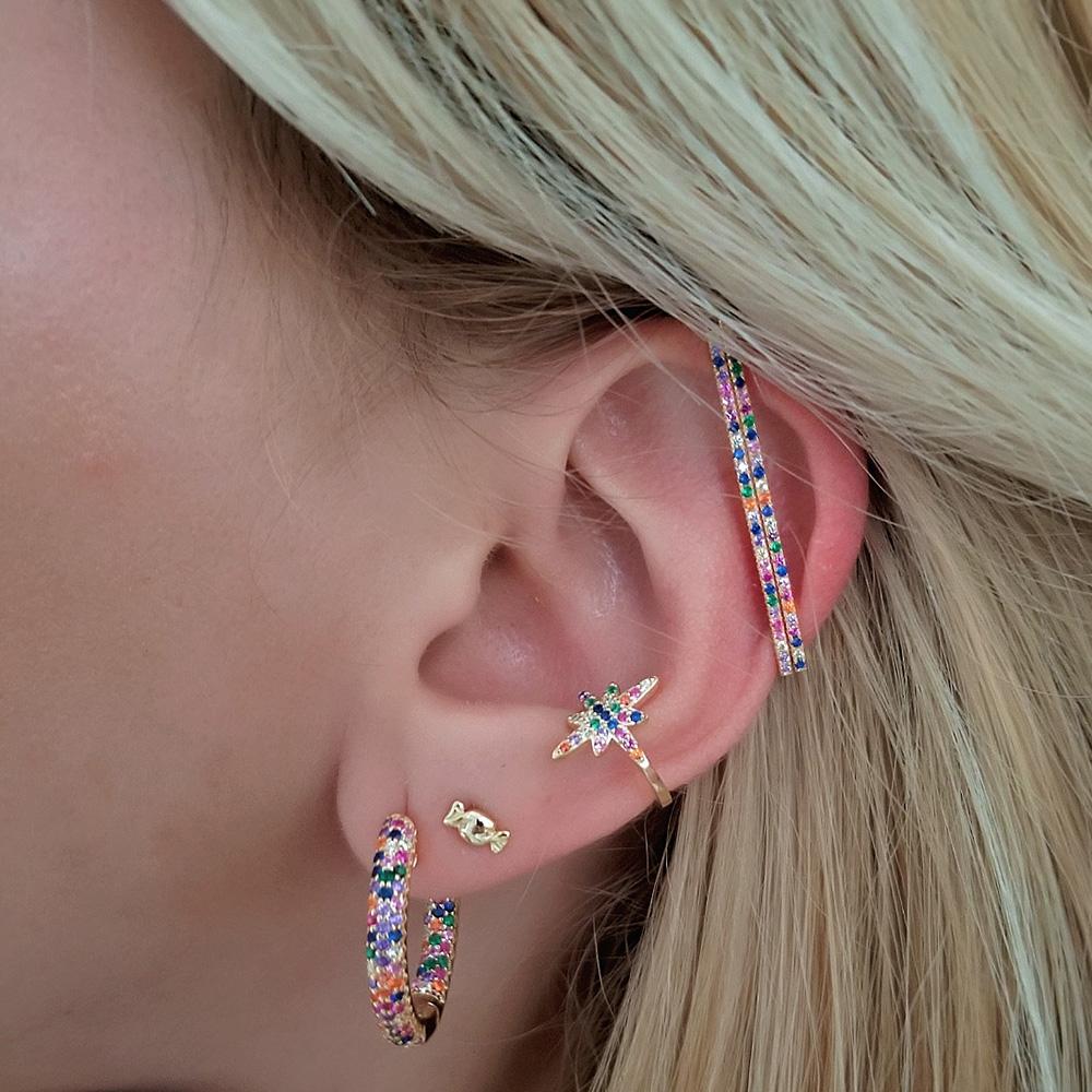 fashion women jewelry 1 piece ear cuff no piercing ear clip white rainbow cz rectangle cuff earring - Charlie Dolly