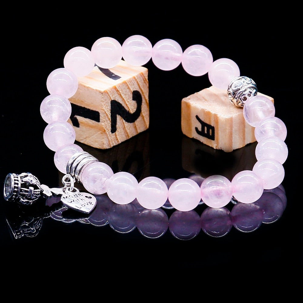 Natural Stone Pink Crystal Bracelets & Bangles For Women Men Color Pendent Charm Bracelet Casual Jewelry Love Gift - Charlie Dolly