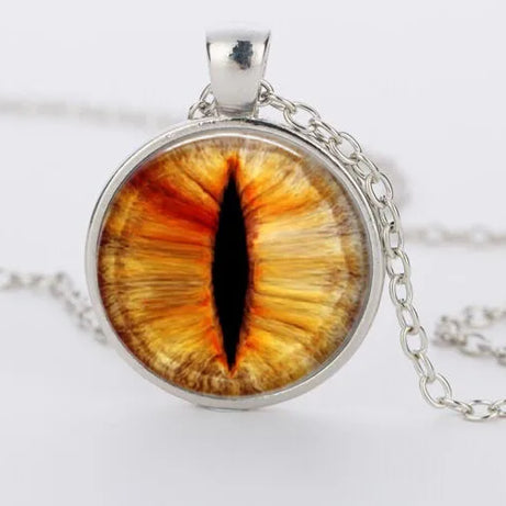 Red Cat Eye & Dragon Eye Glass Cabochon Pendant Necklace, Handmade Gothic Talisman