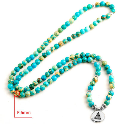 Natural Stone Beads blue Sea Sediment Bracelet Men Lotus Buddha Om Charm Necklace Elastic rope Bracelets 108 Mala Jewelry