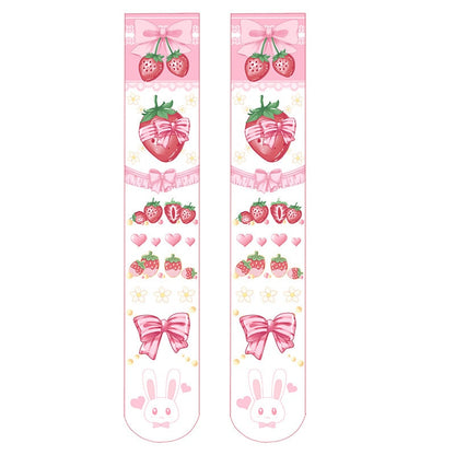 Women Sexy Thigh High Stockings Autumn 3D Printing Red Strawberry Pink Sweet Kawaii Over Knee Stocking Cosplay Quadratic Element