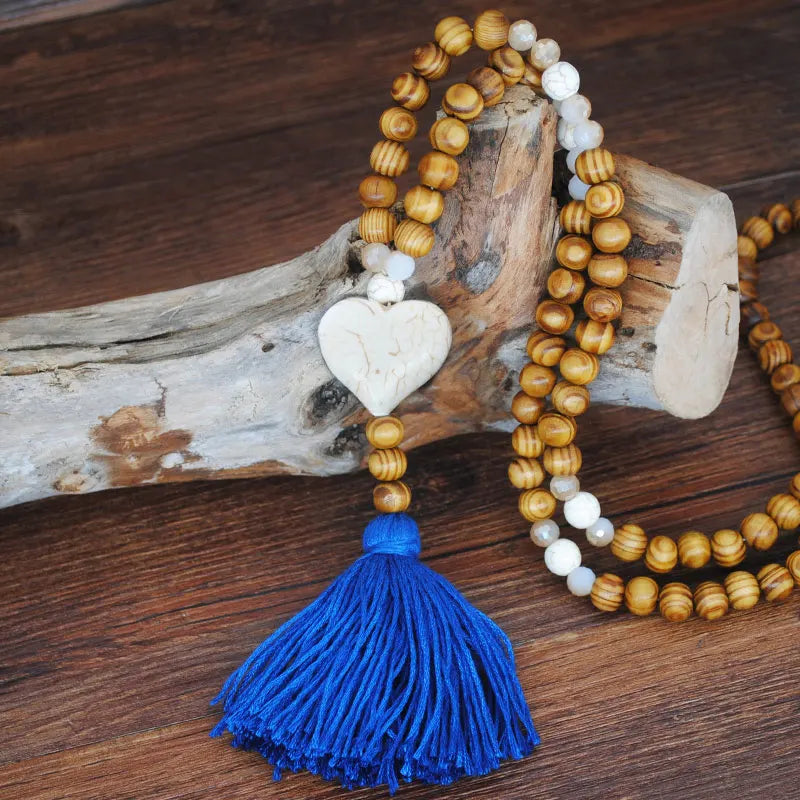 Wood Bead Star Tassel Long Necklace Jewelry