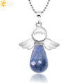 CSJA Angel Natural Stone Necklaces Pink Quartz Lapis Lazuli Necklace Angels Pendants for Women Purple Female Jewelry E947 - Charlie Dolly