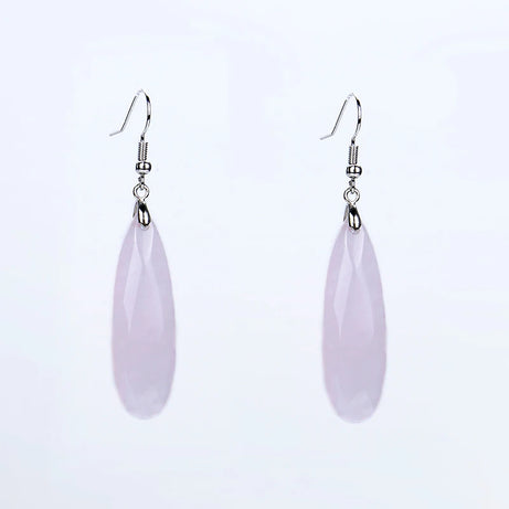 Silver Plated Long Water Drop Section Lapis Lazuli Pink Quartz Stone Hook Drop Earrings Elegant Women's Earring Fashion Jewelry - Charlie Dolly