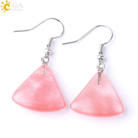 1pc Natural Stone Drop Earrings for Women Small Fan-shaped Earring Purple Pink Quartz Lapis Lazuli Crystal Tiger Eye F828 - Charlie Dolly