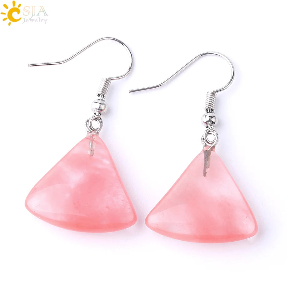 1pc Natural Stone Drop Earrings for Women Small Fan-shaped Earring Purple Pink Quartz Lapis Lazuli Crystal Tiger Eye F828