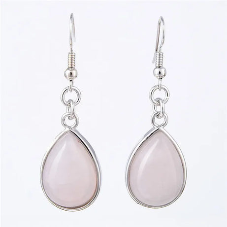 Natural Stone Teardrop Hook Earrings, Amethyst Pink Quartz Lapis Healing Jewelry