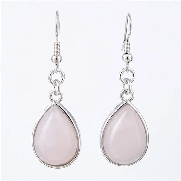 Fashion Women Stone Water Drop Earrings Natural Amethysts Clear Crystal Pink Quartz  Lapis Tear Drop Hook Dangle Earrings Female